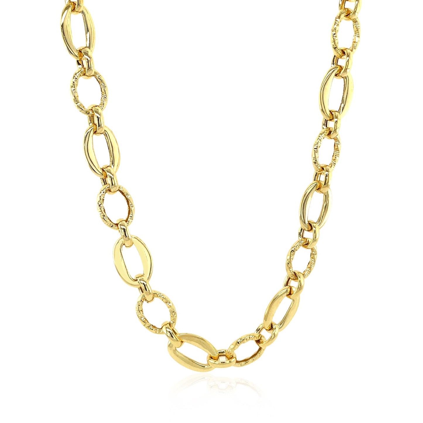 Shiny and Textured Oval Link Necklace in 14k Yellow Gold - The Best Accessory