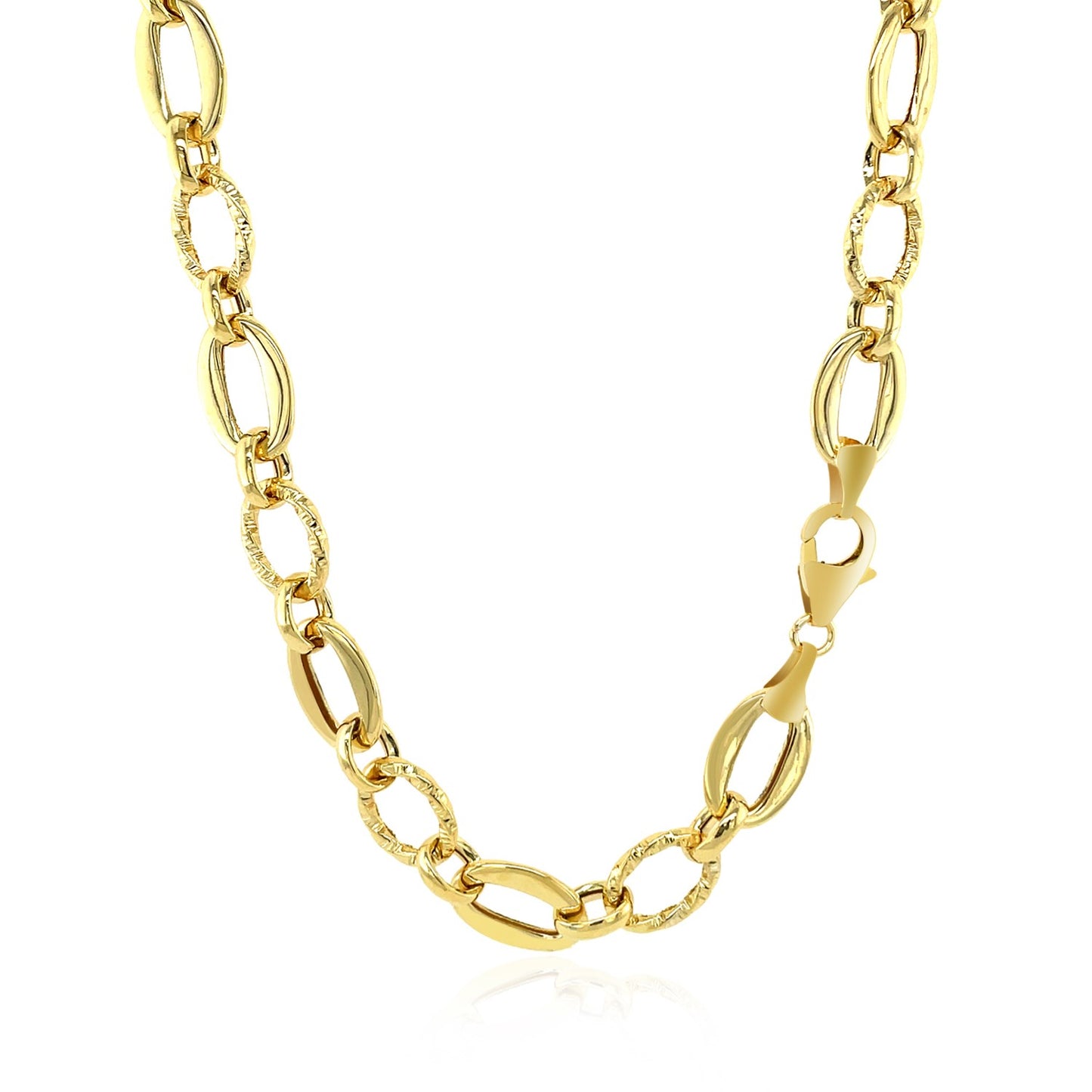 Shiny and Textured Oval Link Necklace in 14k Yellow Gold - The Best Accessory