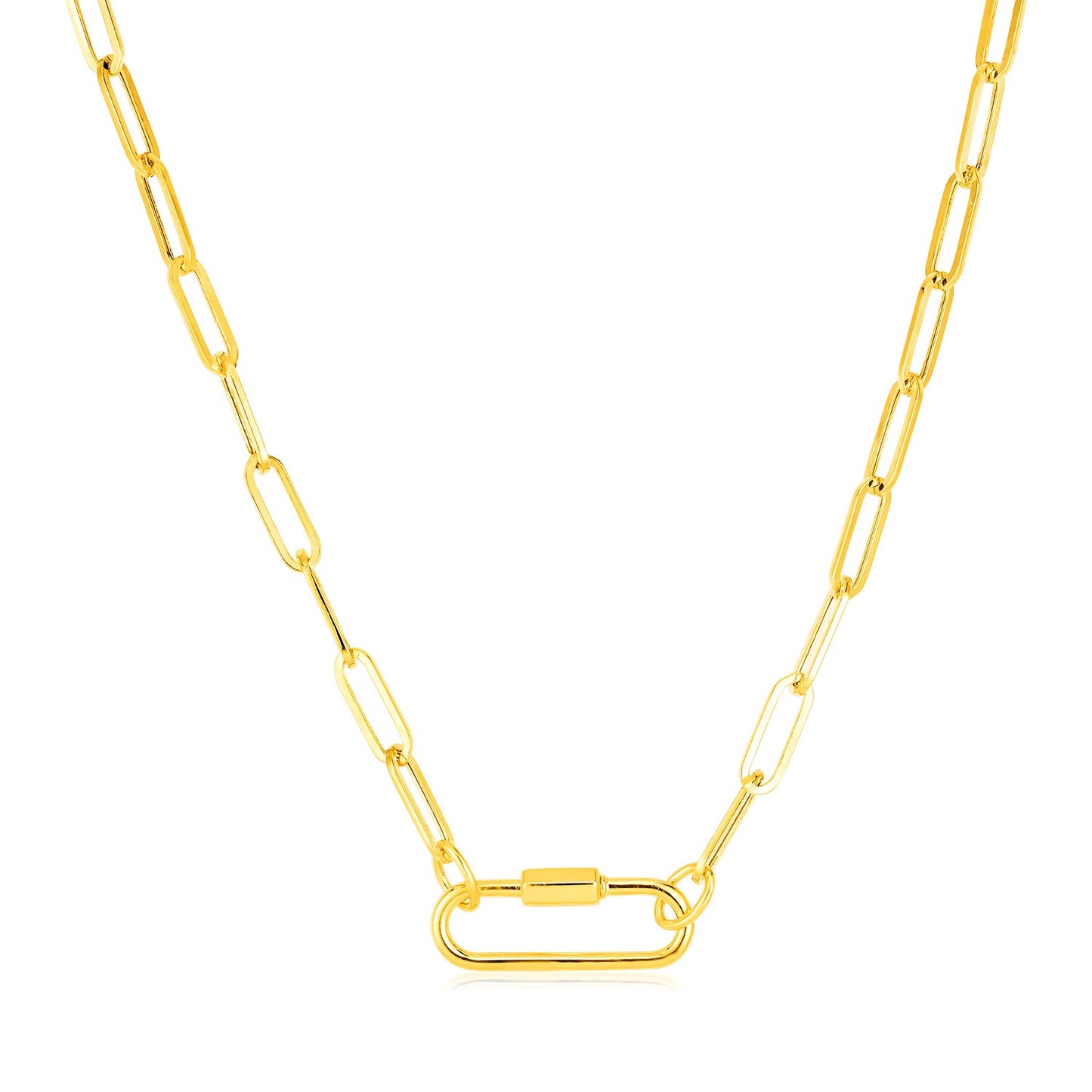 14k Yellow Gold Paperclip Chain Necklace with Oval Carabiner Clasp - The Best Accessory