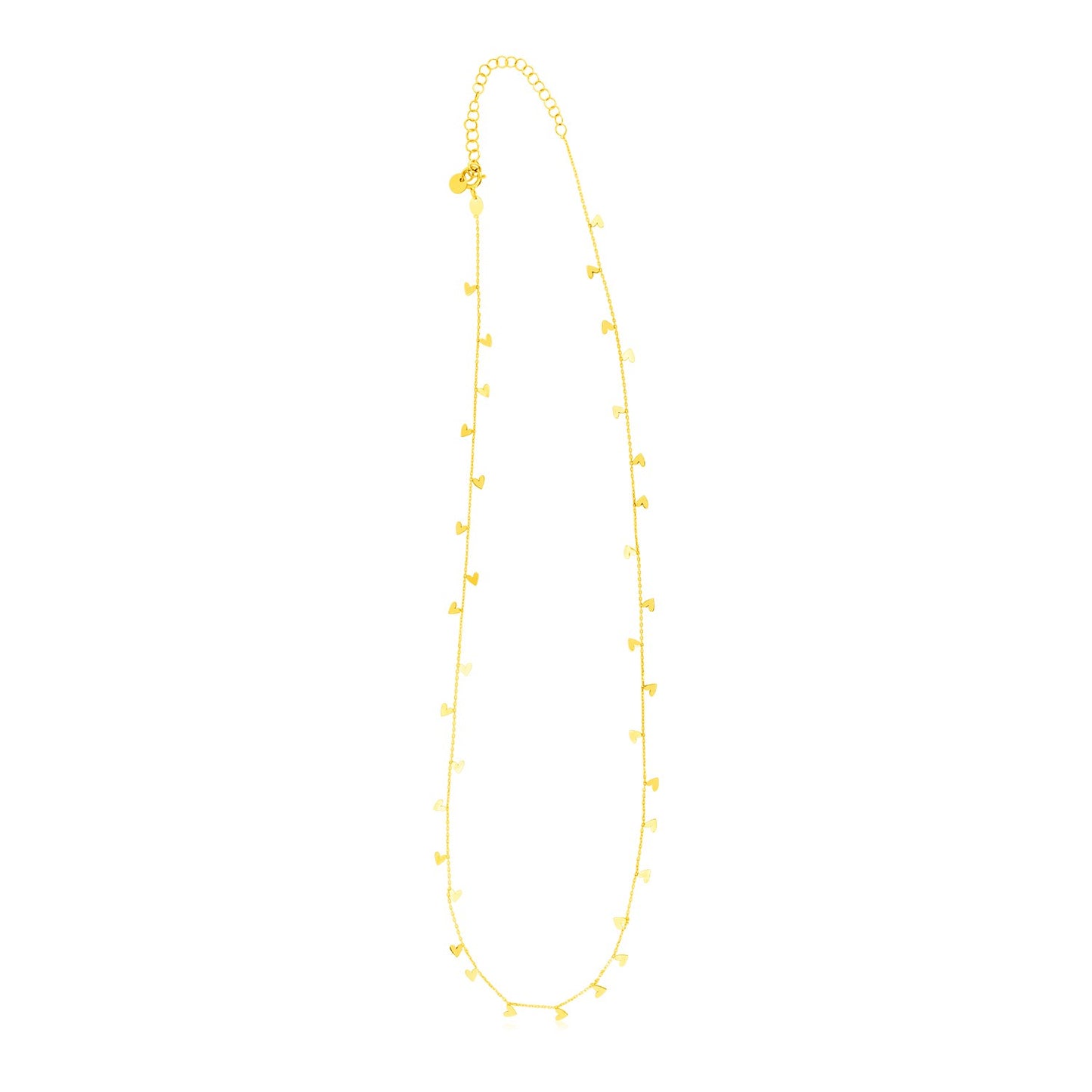 14K Yellow Gold Necklace with Dangling Hearts - The Best Accessory