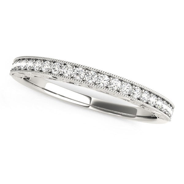 14k White Gold Milgrain Bordered Round Diamond Wedding Band (1/6 cttw) - The Best Accessory
