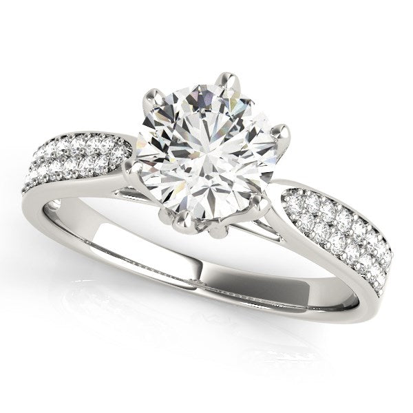 Six Prong 14k White Gold Diamond Engagement Ring with Pave Band (1 5/8 cttw) - The Best Accessory