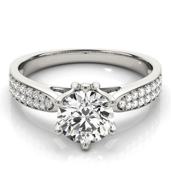 Six Prong 14k White Gold Diamond Engagement Ring with Pave Band (1 5/8 cttw) - The Best Accessory