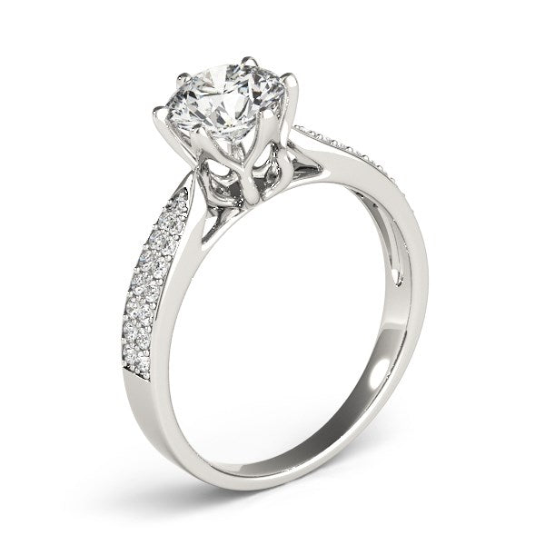 Six Prong 14k White Gold Diamond Engagement Ring with Pave Band (1 5/8 cttw) - The Best Accessory