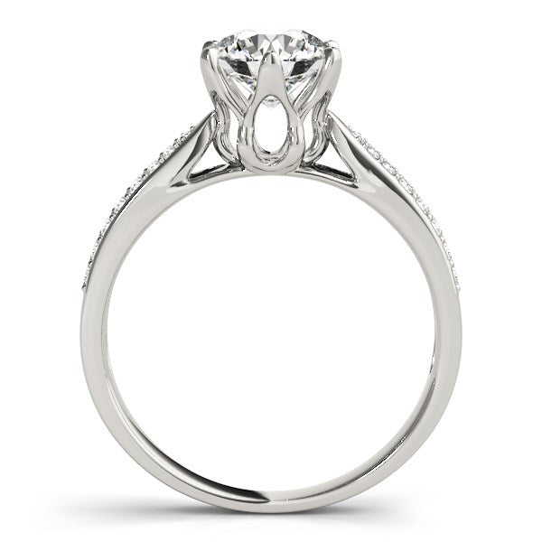 Six Prong 14k White Gold Diamond Engagement Ring with Pave Band (1 5/8 cttw) - The Best Accessory