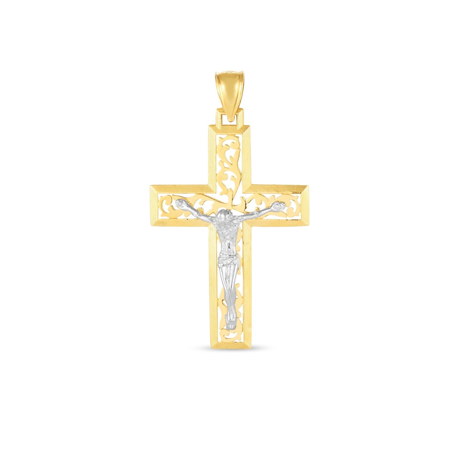 14k Two Tone Gold High Polish Diamond Cut Cross Pendant - The Best Accessory