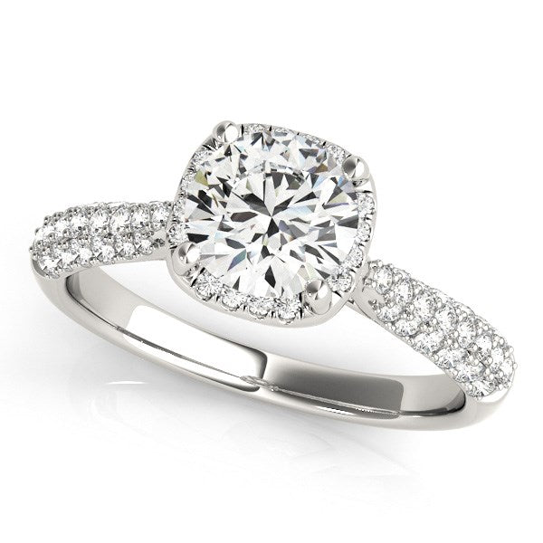 14k White Gold Halo Graduated Pave Shank Diamond Engagement Ring (1 1/3 cttw) - The Best Accessory