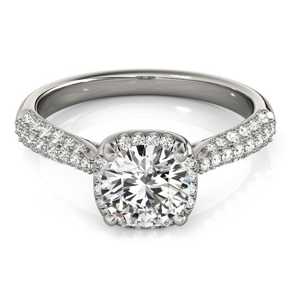 14k White Gold Halo Graduated Pave Shank Diamond Engagement Ring (1 1/3 cttw) - The Best Accessory
