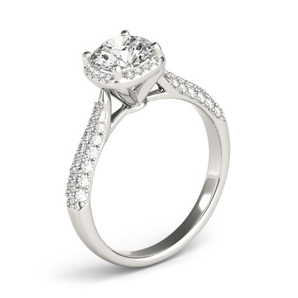 14k White Gold Halo Graduated Pave Shank Diamond Engagement Ring (1 1/3 cttw) - The Best Accessory