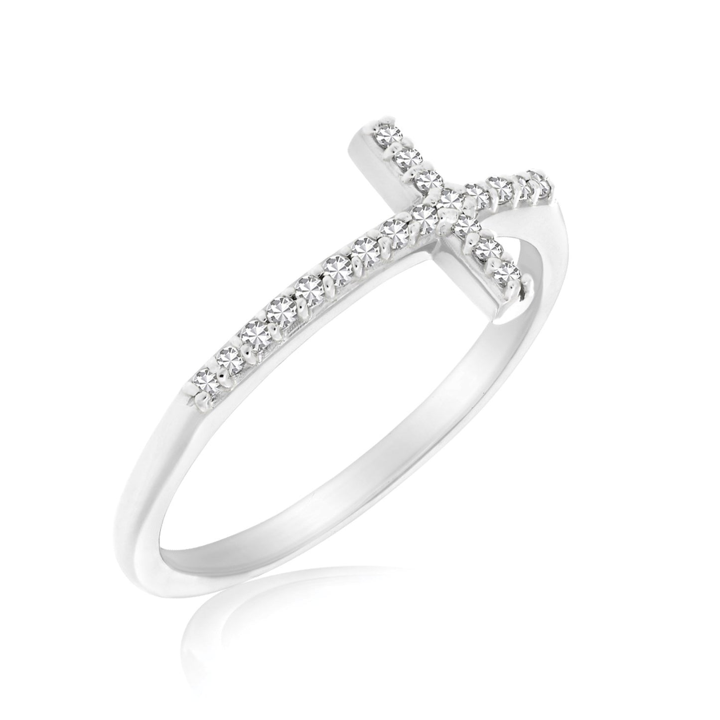14k White Gold Cross Motif Ring with Diamond Accents (.11cttw) - The Best Accessory