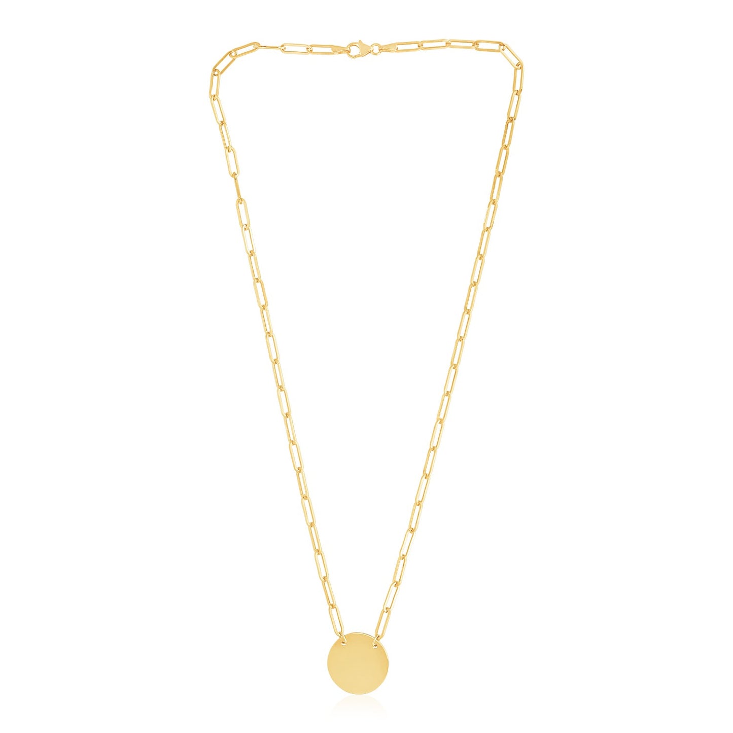 14k Yellow Gold High Polish Circle Disc Paperclip Link Necklace - The Best Accessory