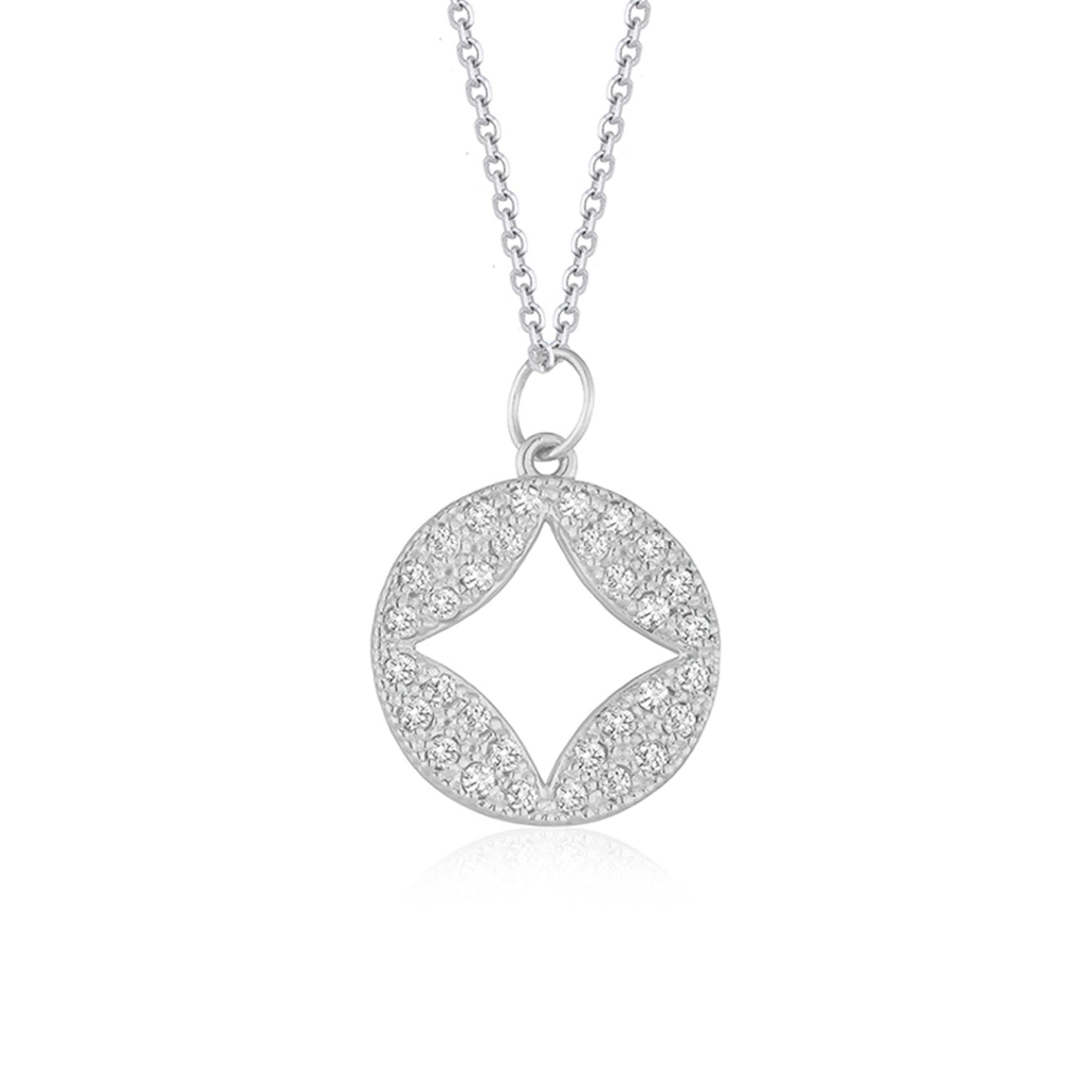 14k White Gold Diamond Studded Circle Pendant with Cut-out (1/3 cttw) - The Best Accessory