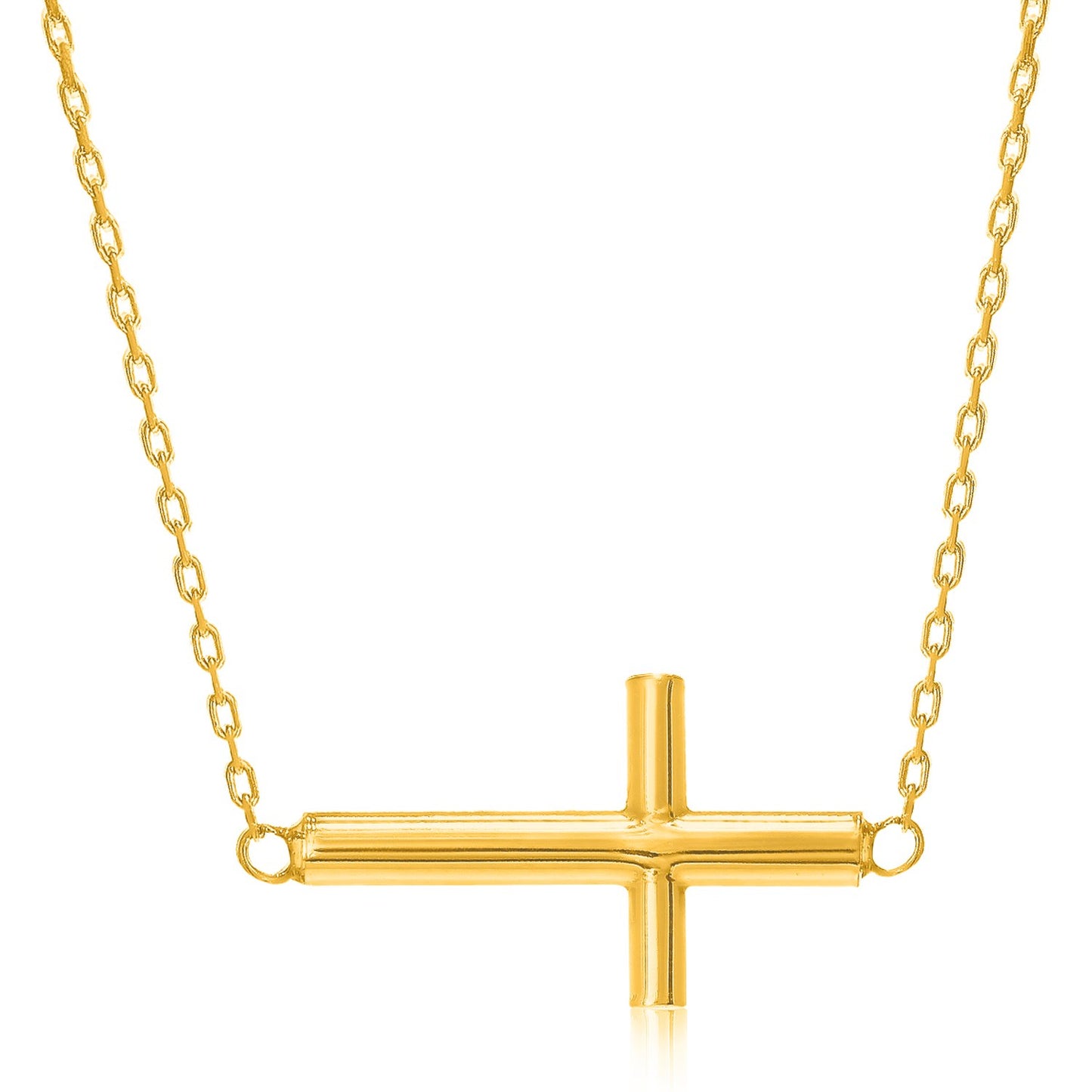 14k Yellow Gold Necklace with a Polished Cross Design - The Best Accessory