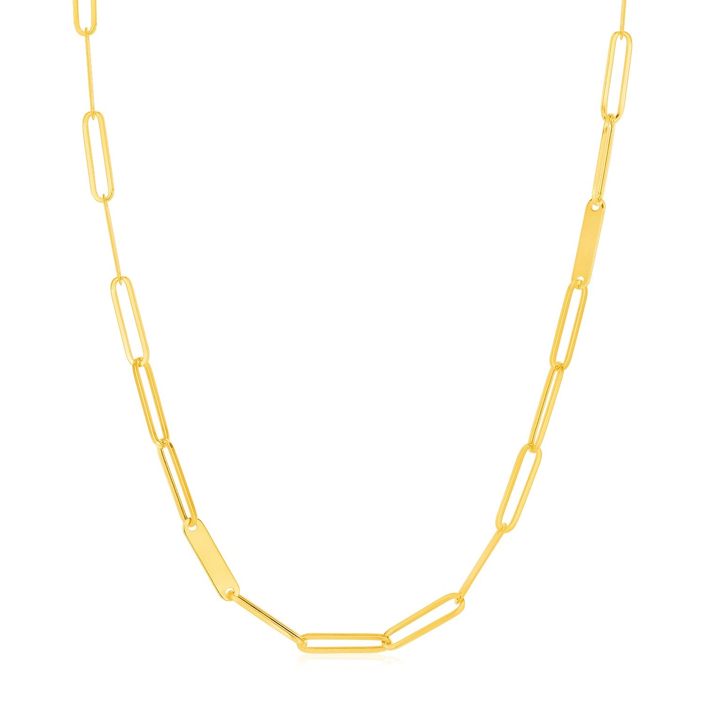 14k Yellow Gold Alternating Paperclip Chain Link and Gold Bar Necklace - The Best Accessory