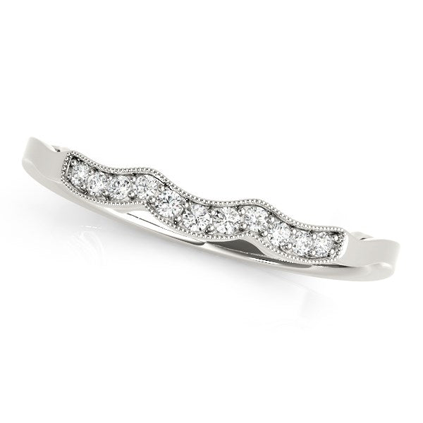 14k White Gold Wave Style Milgrained Diamond Wedding Ring (1/20 cttw) - The Best Accessory