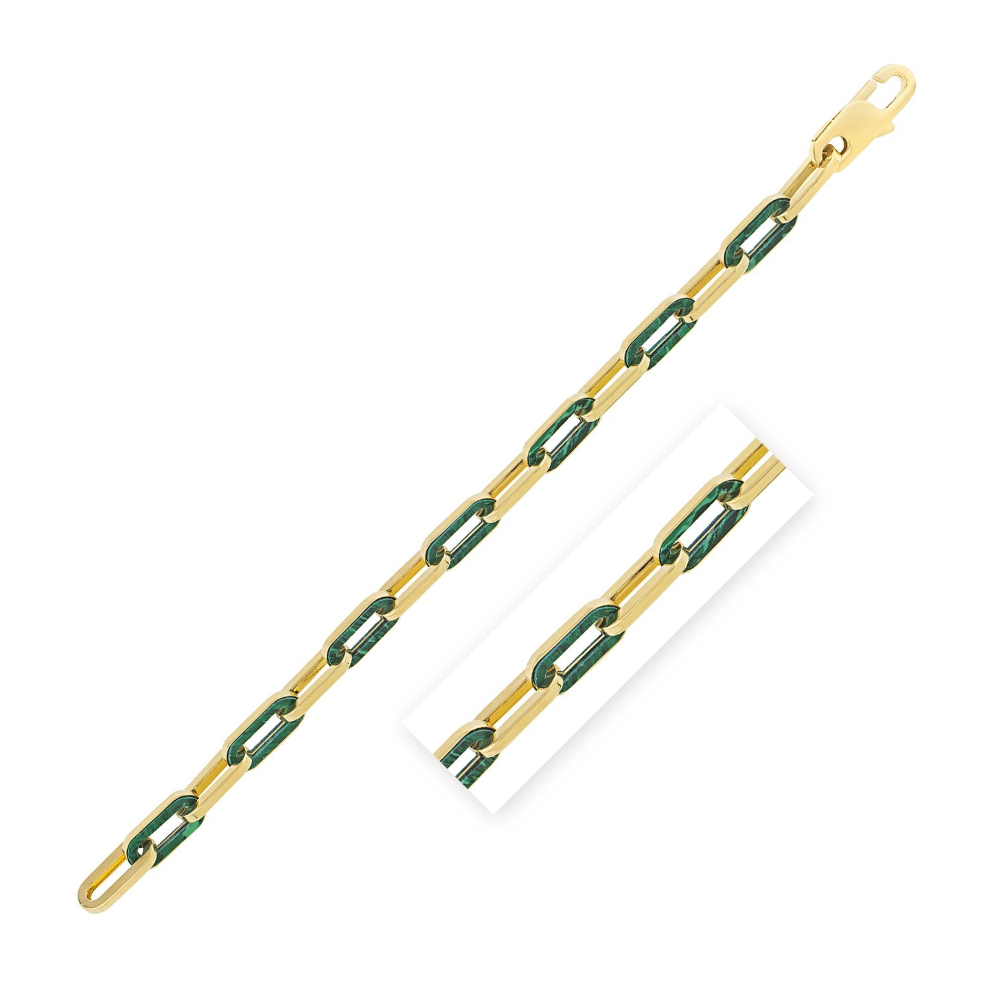 14k Yellow Gold Malachite Paperclip Gem Link Bracelet (7.00 mm) - The Best Accessory