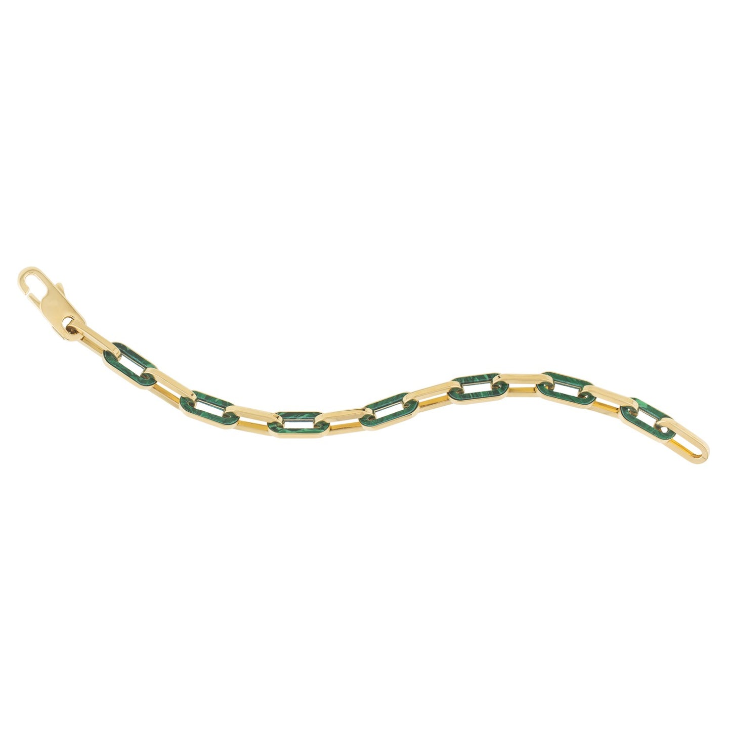 14k Yellow Gold Malachite Paperclip Gem Link Bracelet (7.00 mm) - The Best Accessory