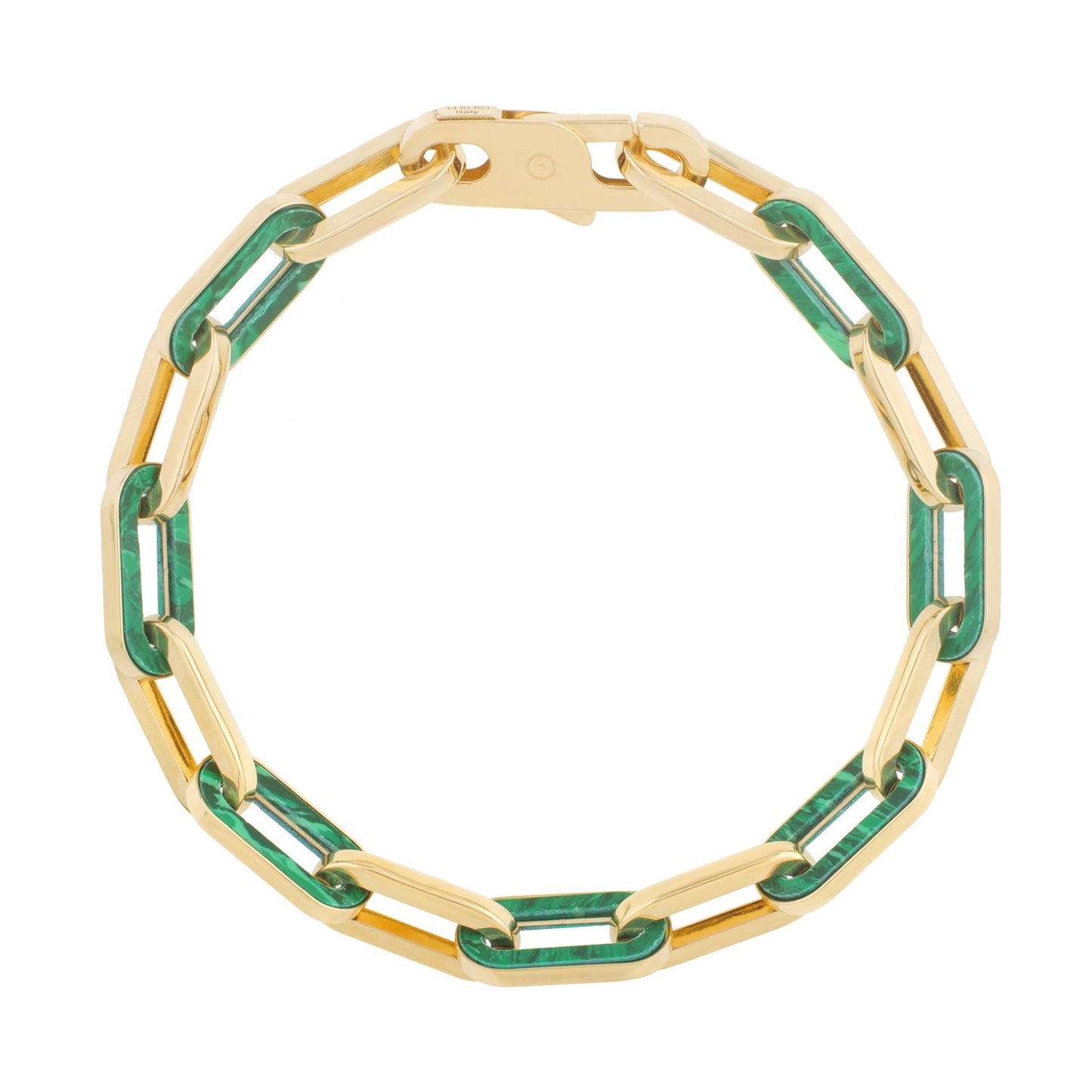 14k Yellow Gold Malachite Paperclip Gem Link Bracelet (7.00 mm) - The Best Accessory