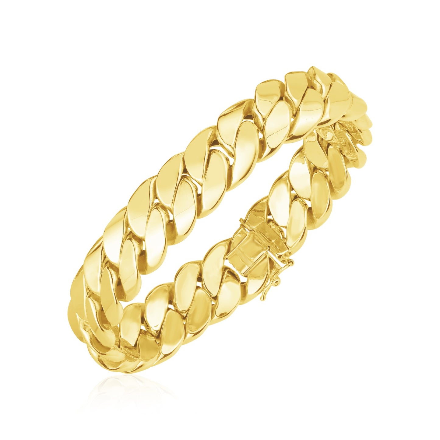 14k Yellow Gold High Polish LA Cubana Link Bracelet (14.00 mm) - The Best Accessory