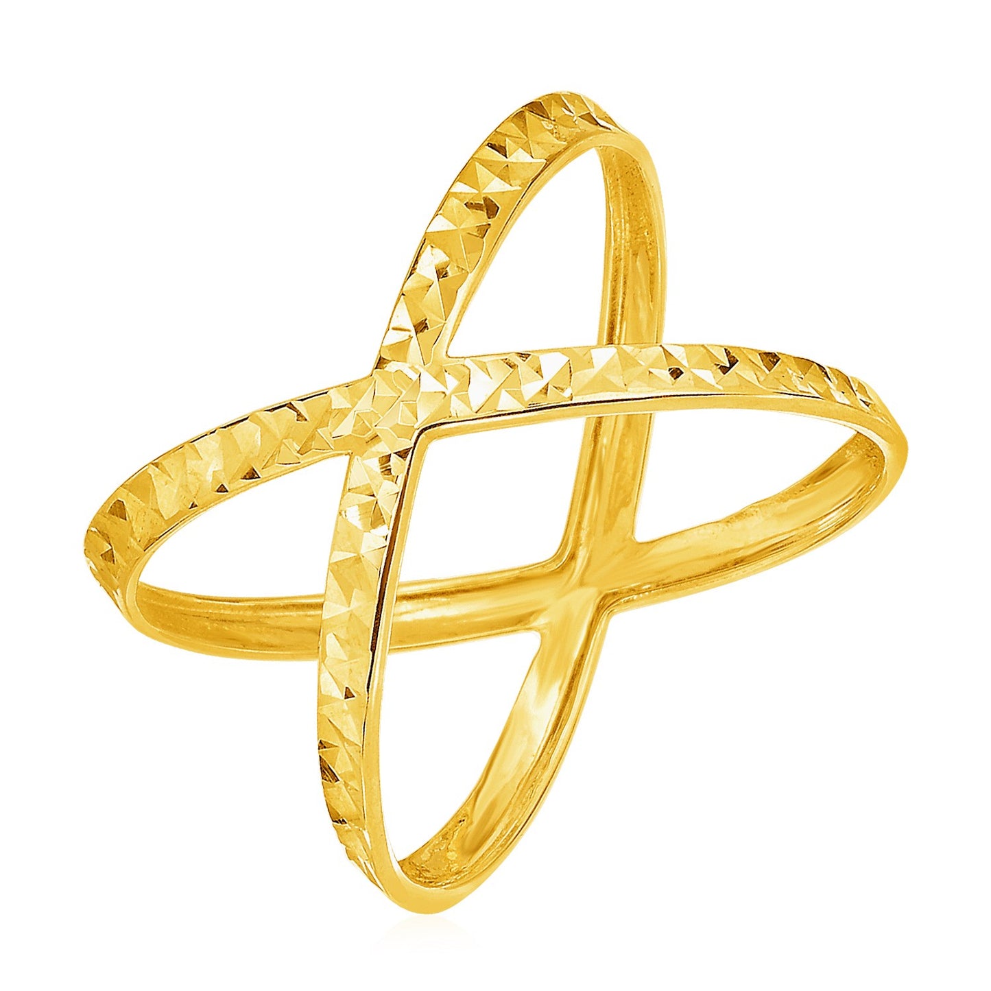 14k Yellow Gold Textured X Profile Ring - The Best Accessory