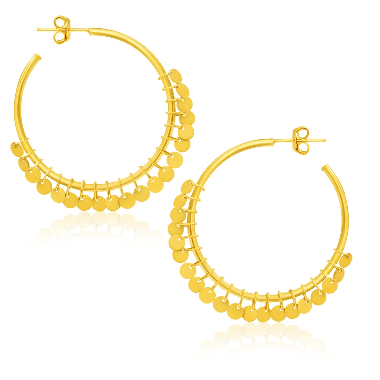 14k Yellow Gold Hoop Style Earrings with Dangling Sequins(1.5x30mm) - The Best Accessory