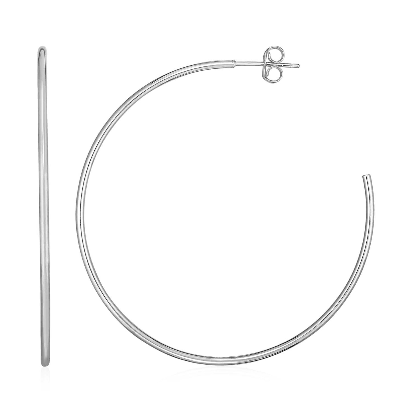 14k White Gold Polished Hoop Earrings(1.5x50mm) - The Best Accessory