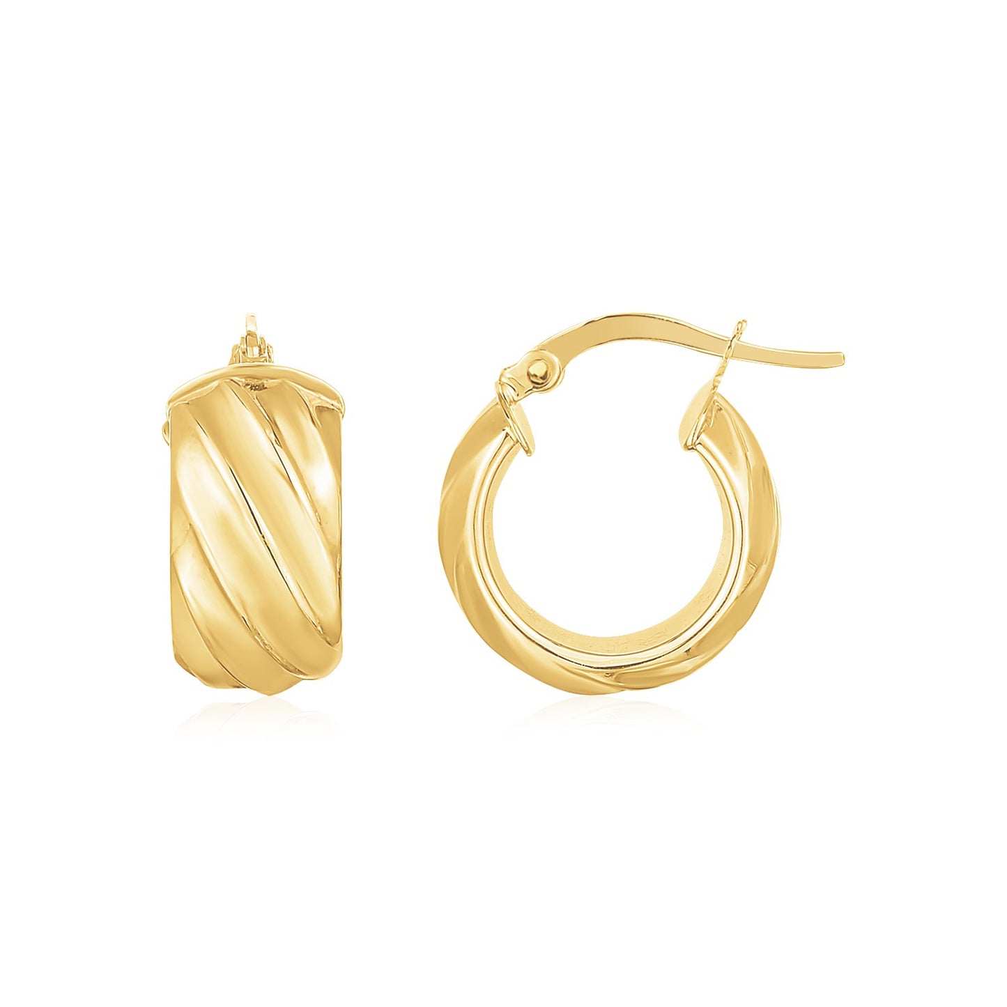 14K Yellow Gold Ribbed Hoop Earrings Wide - The Best Accessory