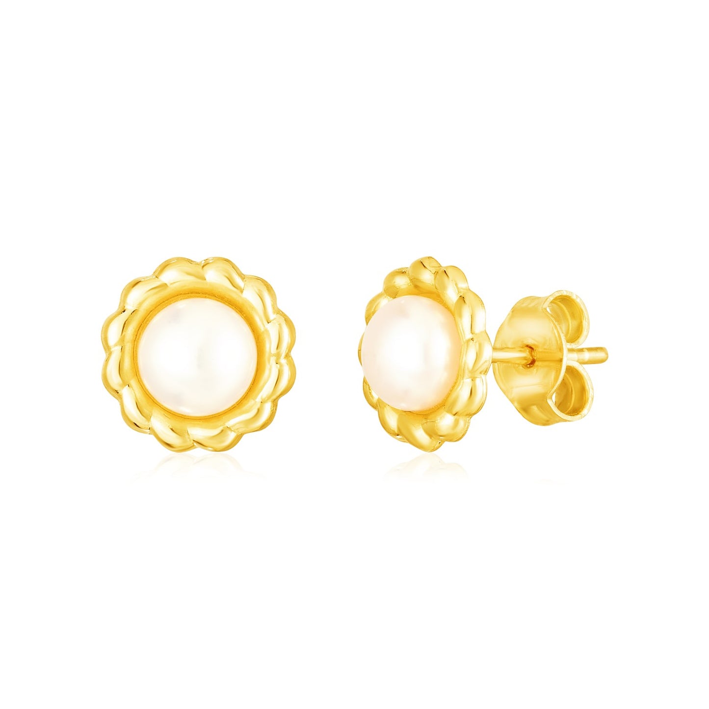 14k Yellow Gold Flower Stud Earrings with Pearls - The Best Accessory