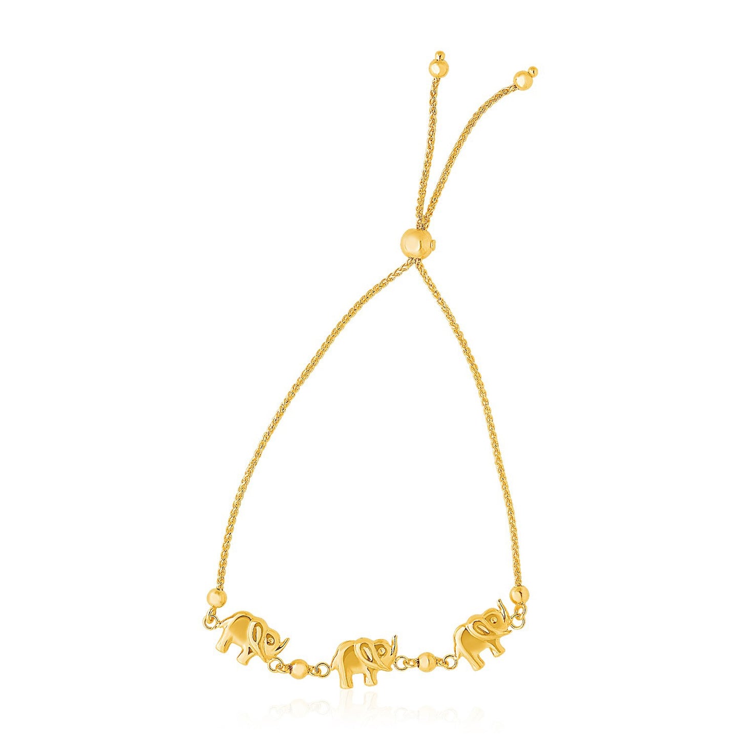 14k Yellow Gold Elephant Station Lariat Style Bracelet (1.00 mm) - The Best Accessory