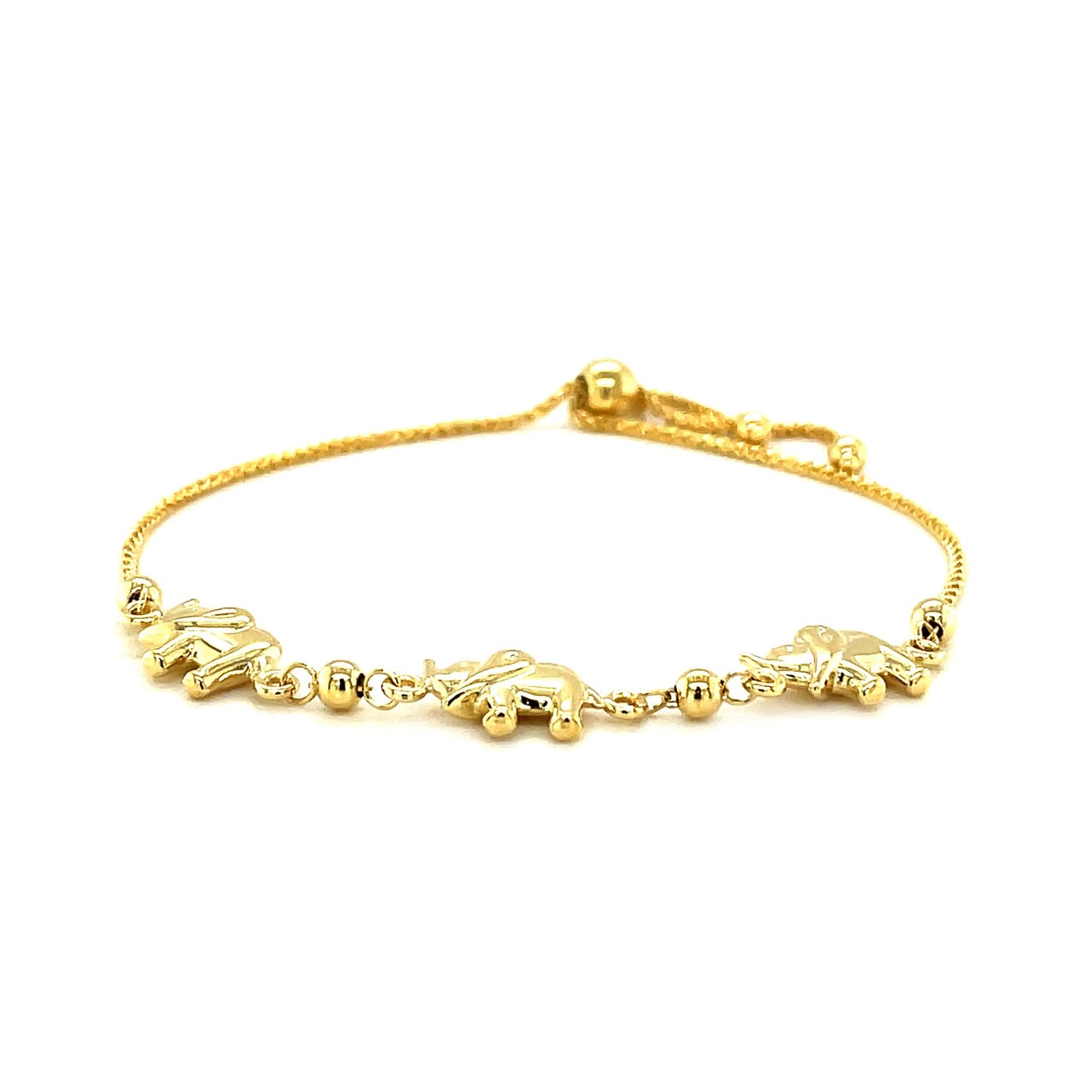 14k Yellow Gold Elephant Station Lariat Style Bracelet (1.00 mm) - The Best Accessory