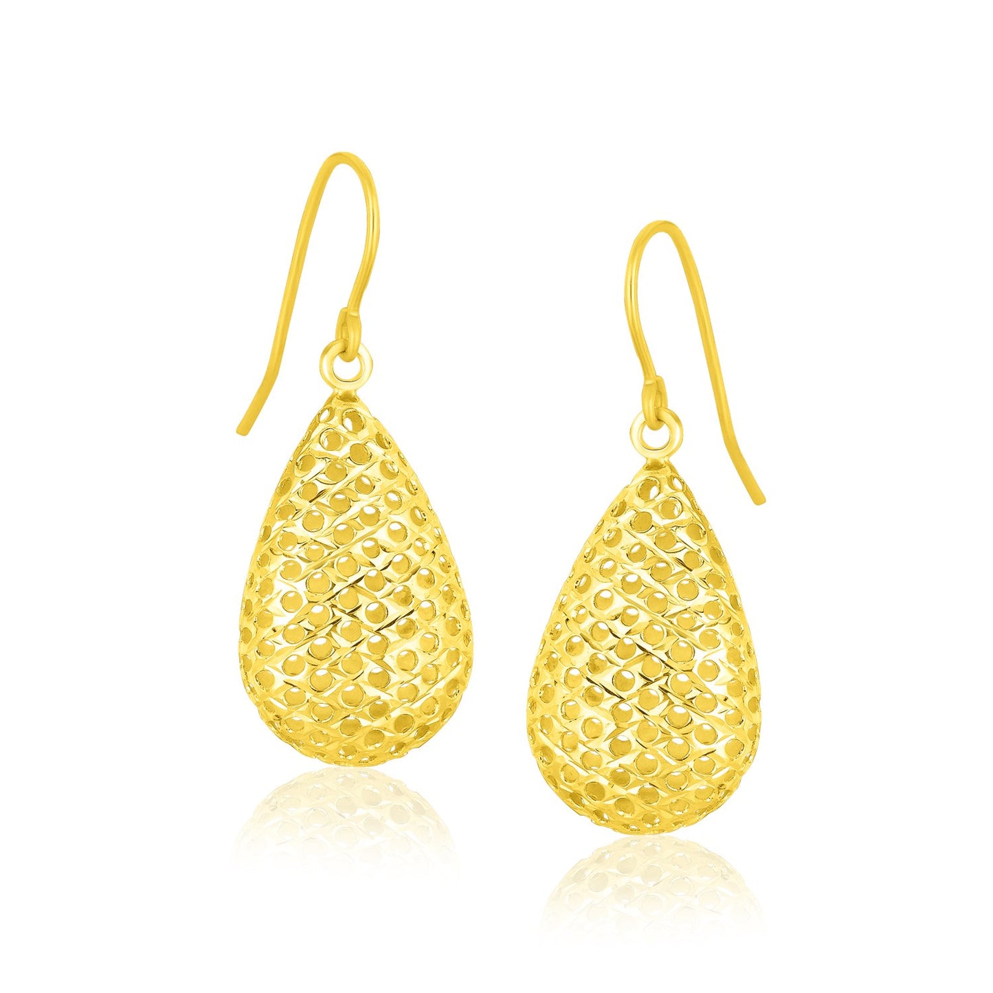 14k Yellow Gold Honeycomb Texture Large Teardrop Drop Earrings - The Best Accessory