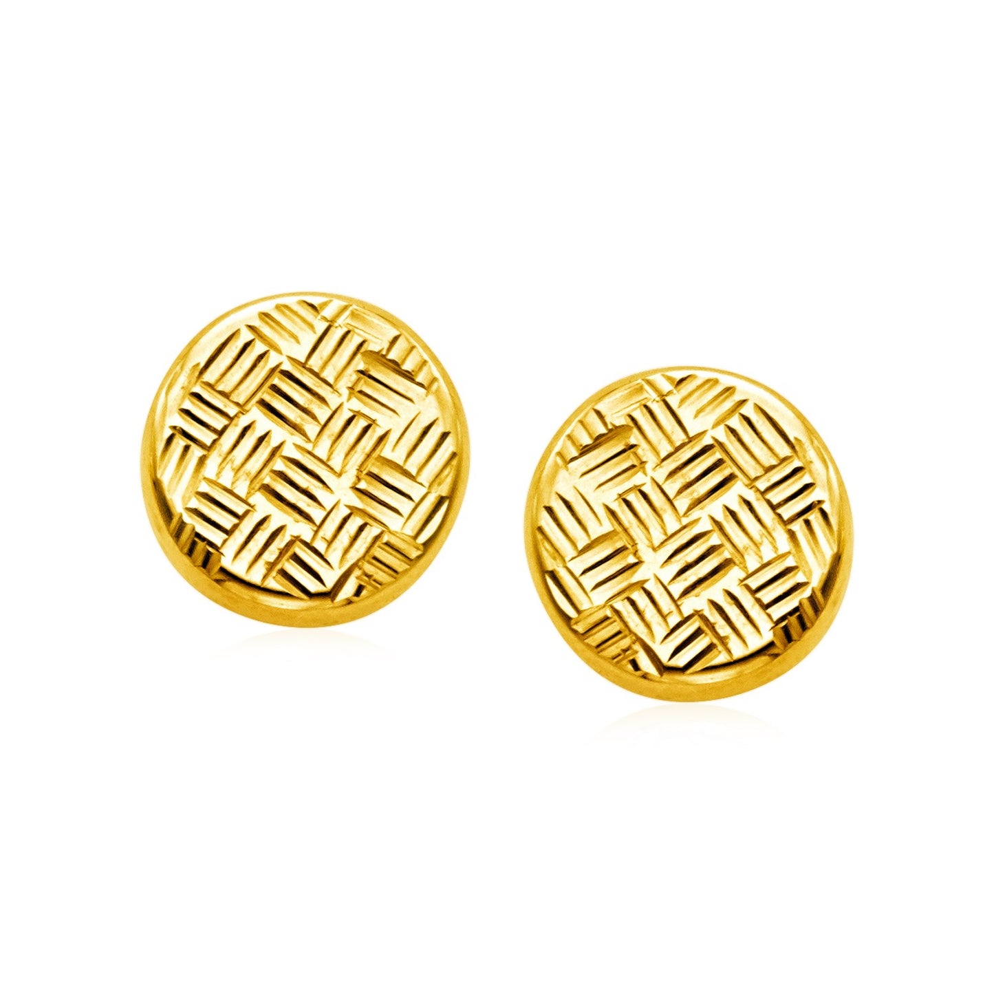 14k Yellow Gold Post Earrings with Textured Circles - The Best Accessory
