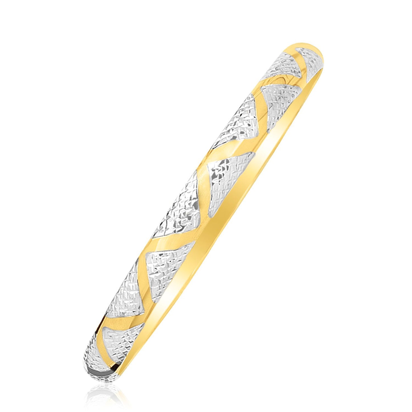 10k Two-Tone Gold Textured Zigzag Style Bangle (6.00 mm) - The Best Accessory