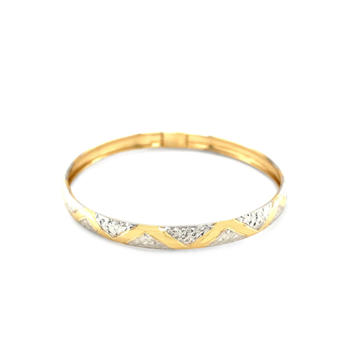 10k Two-Tone Gold Textured Zigzag Style Bangle (6.00 mm) - The Best Accessory