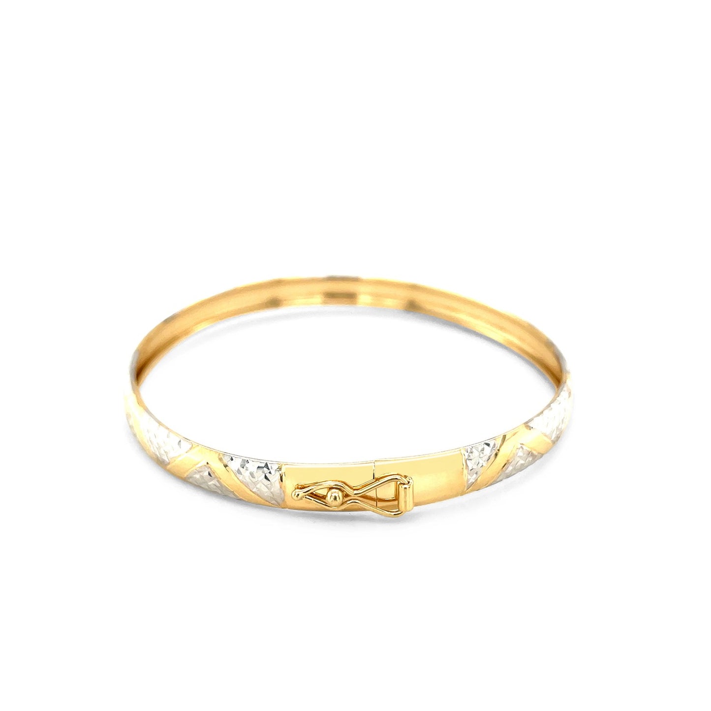 10k Two-Tone Gold Textured Zigzag Style Bangle (6.00 mm) - The Best Accessory