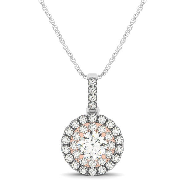 Round Shape Halo Diamond Pendant in 14k White and Rose Gold (1/2 cttw) - The Best Accessory