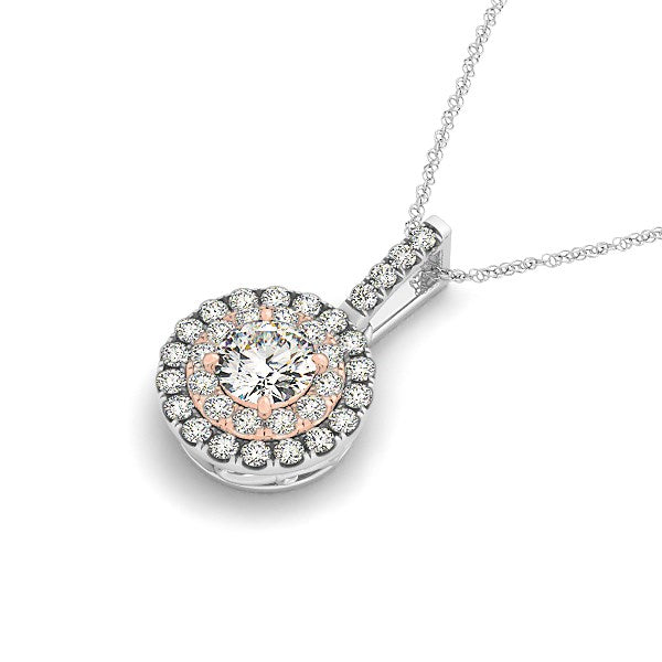 Round Shape Halo Diamond Pendant in 14k White and Rose Gold (1/2 cttw) - The Best Accessory