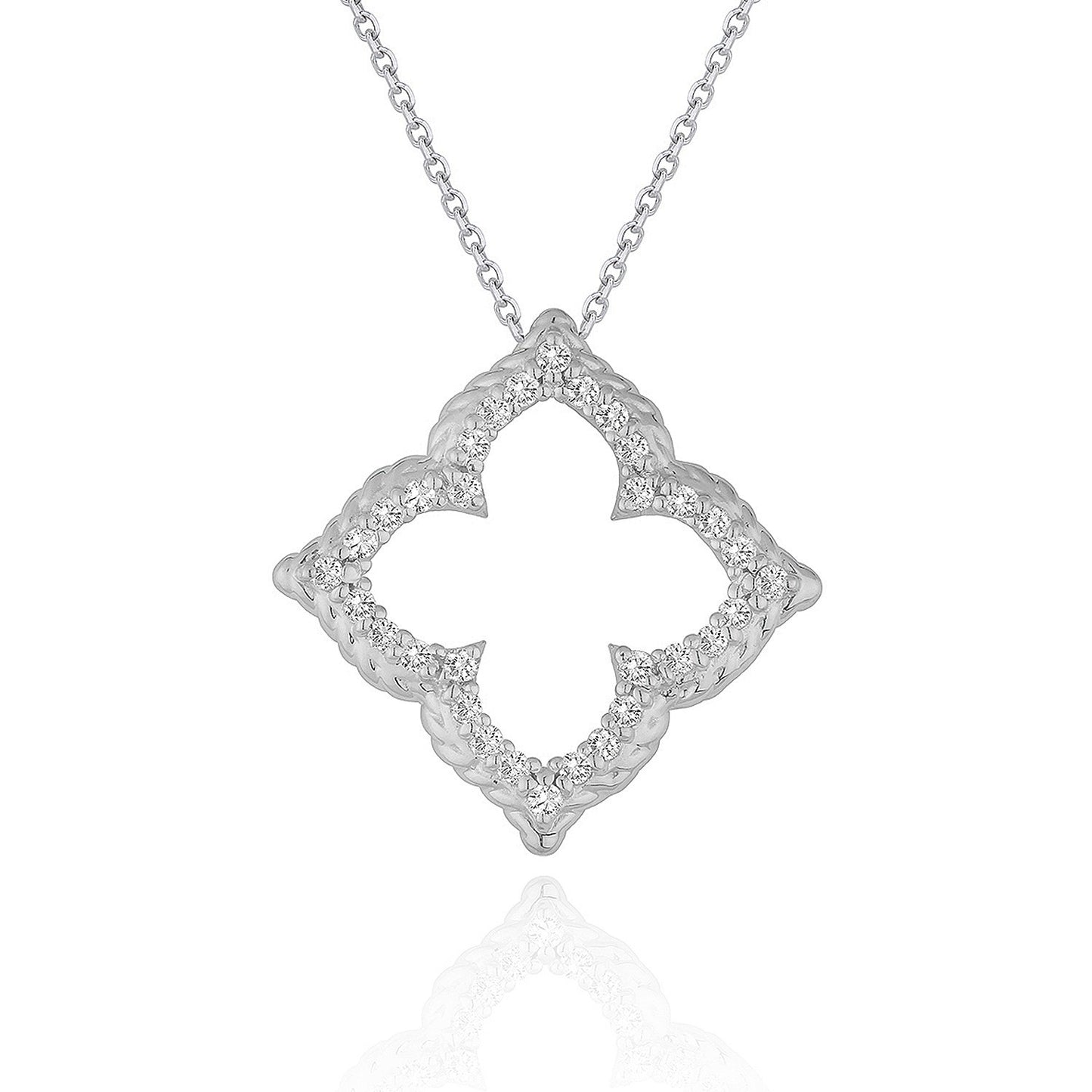 14k White Gold Diamond Cut-out Flower Pendant (1/3 cttw) - The Best Accessory