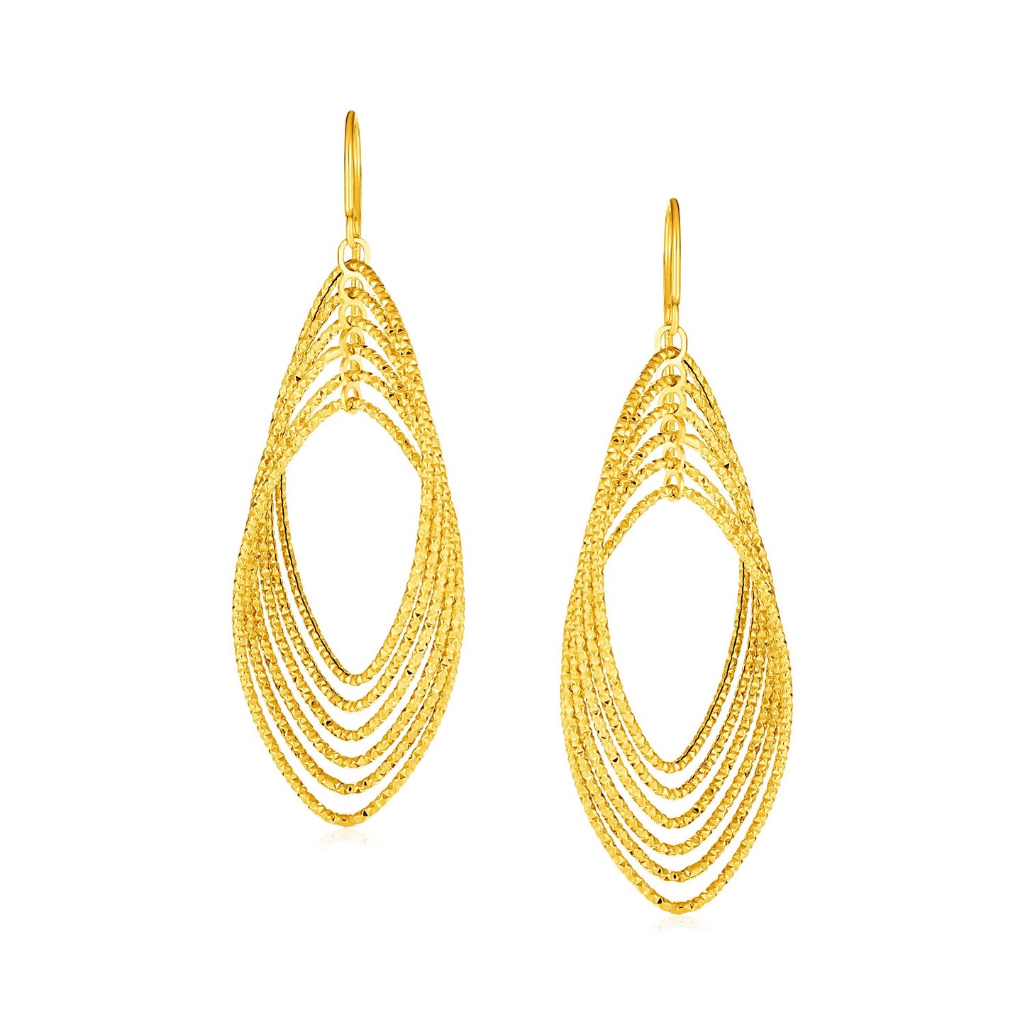 14k Yellow Gold Post Earrings with Textured Marquise Shapes - The Best Accessory