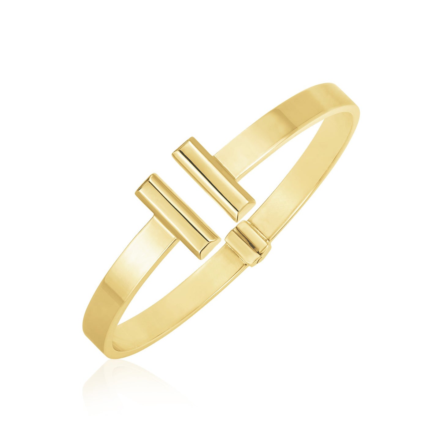 14k Yellow Gold High Polish Bar Cuff Bangle (6.00 mm) - The Best Accessory