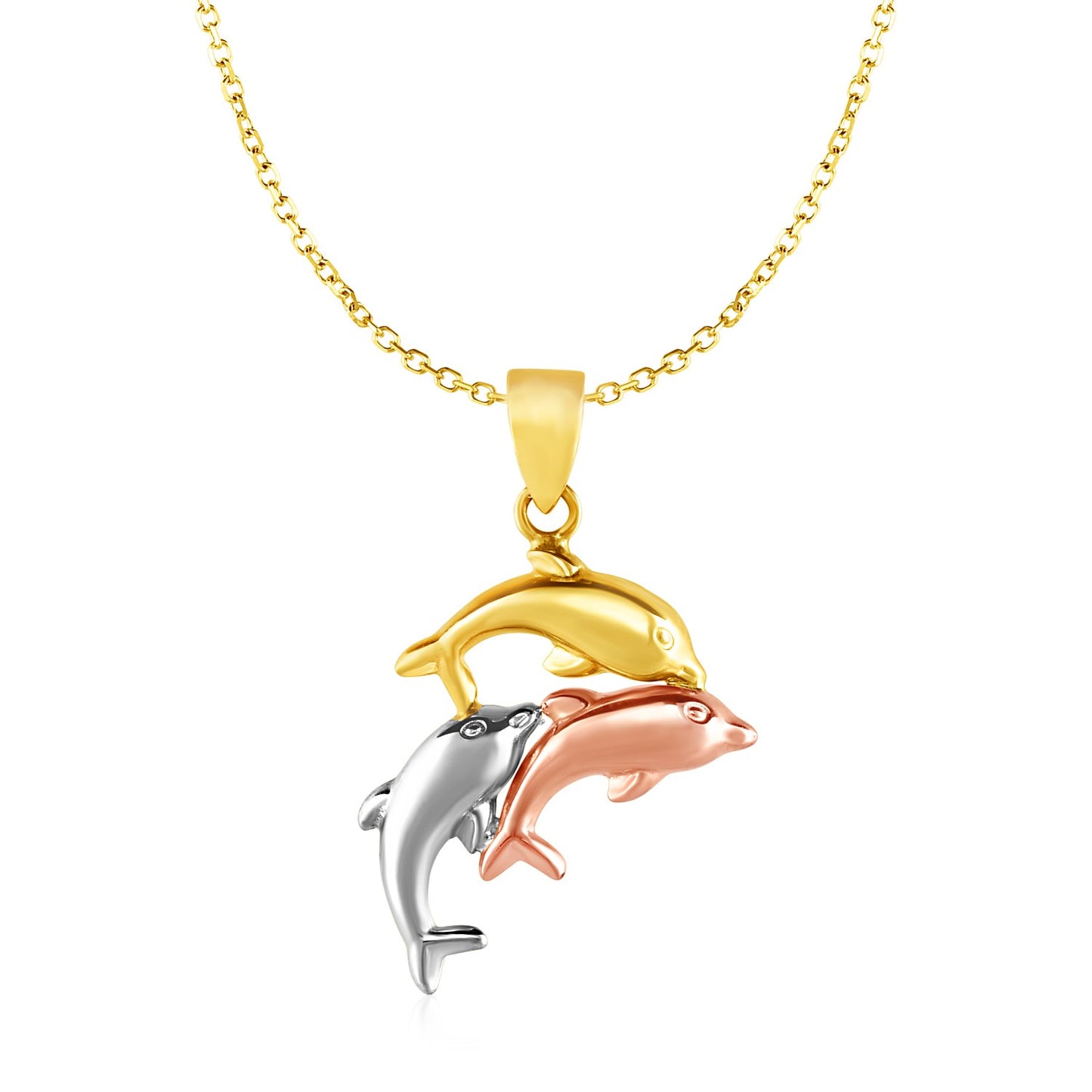 Pendant with Three Dolphins in 10k Tri Color Gold - The Best Accessory