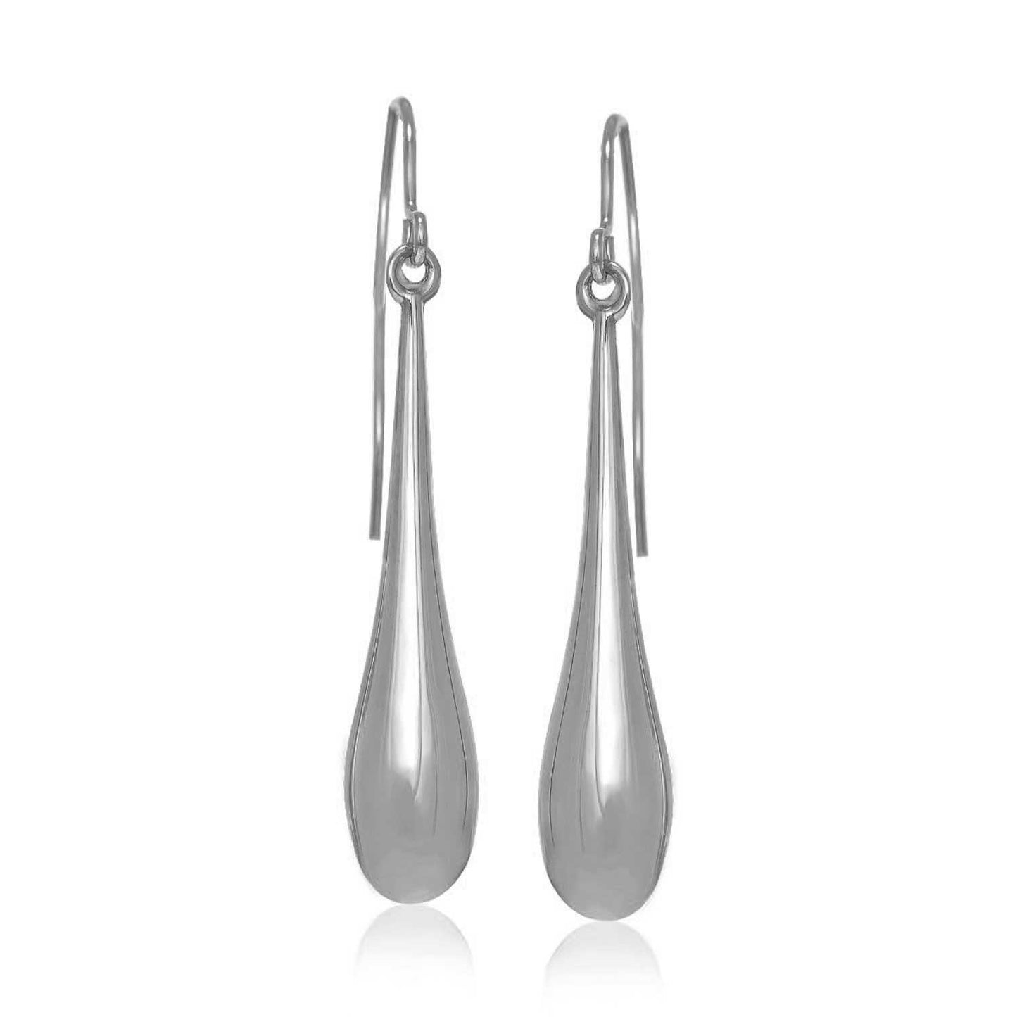 14k White Gold Long Polished Teardrop Dangling Earrings - The Best Accessory