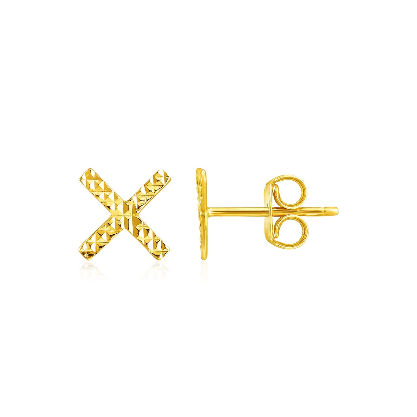 14k Yellow Gold Textured X Post Earrings - The Best Accessory