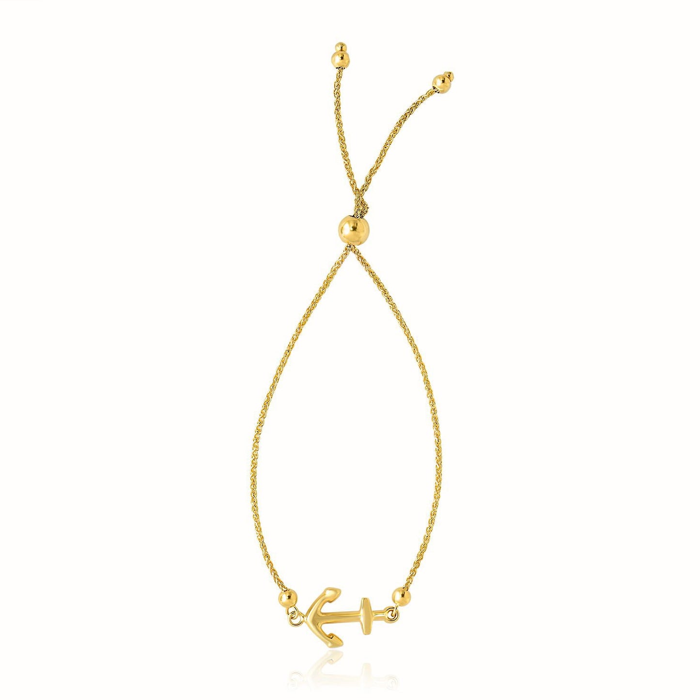 14k Yellow Gold Anchor Design Adjustable Lariat Bracelet - The Best Accessory