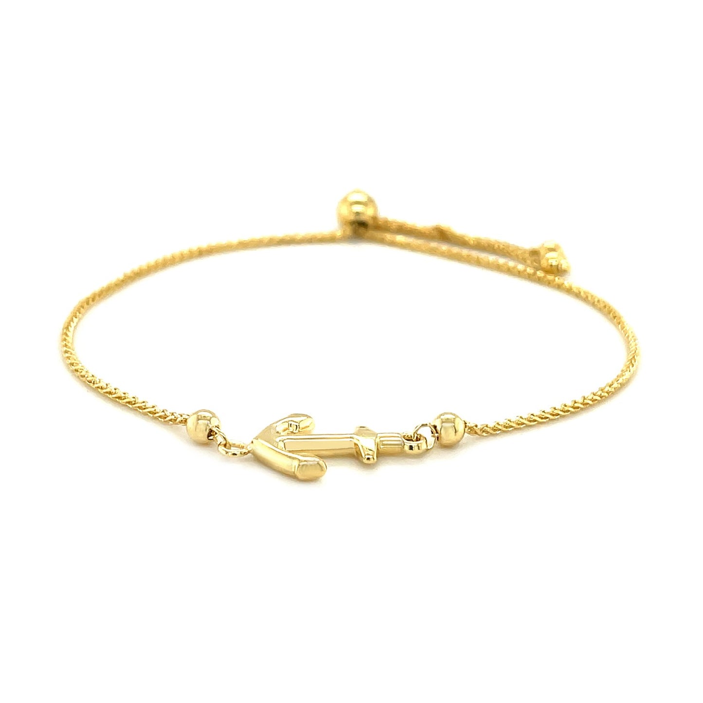 14k Yellow Gold Anchor Design Adjustable Lariat Bracelet - The Best Accessory