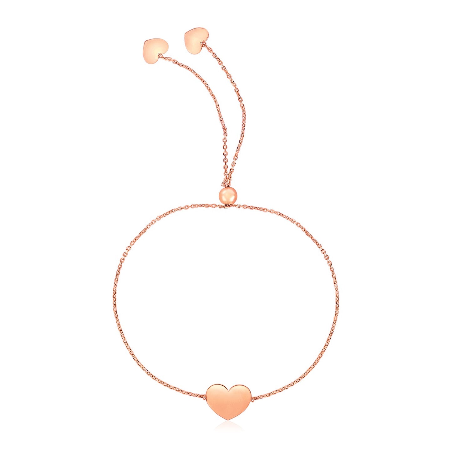 14k Rose Gold Adjustable Heart Bracelet (0.90 mm) - The Best Accessory