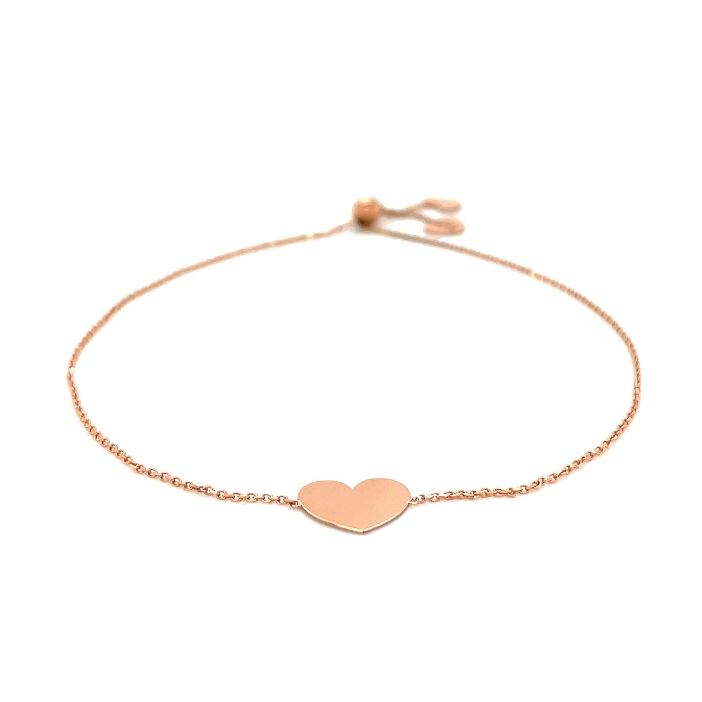 14k Rose Gold Adjustable Heart Bracelet (0.90 mm) - The Best Accessory