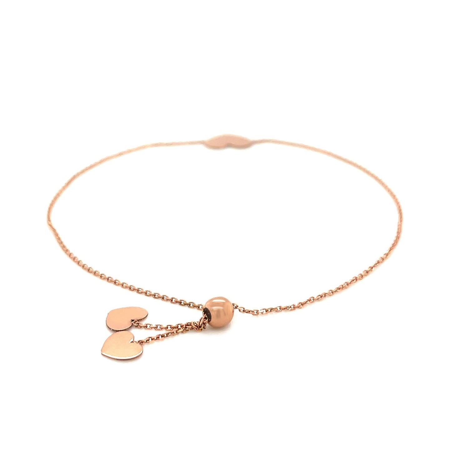 14k Rose Gold Adjustable Heart Bracelet (0.90 mm) - The Best Accessory