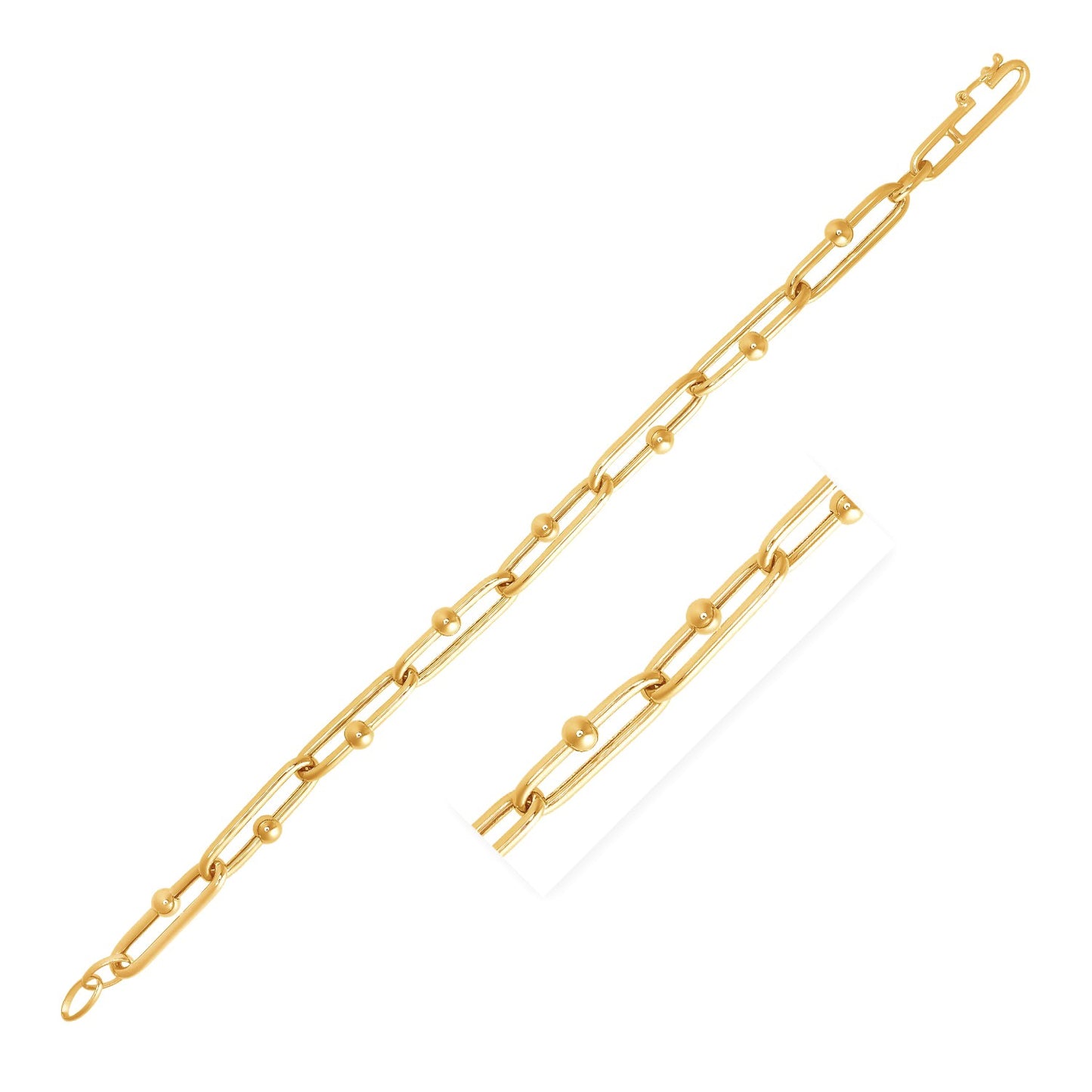 14k Yellow Gold 7 3/4 inch Beaded Oval Chain Bracelet (7.20 mm) - The Best Accessory