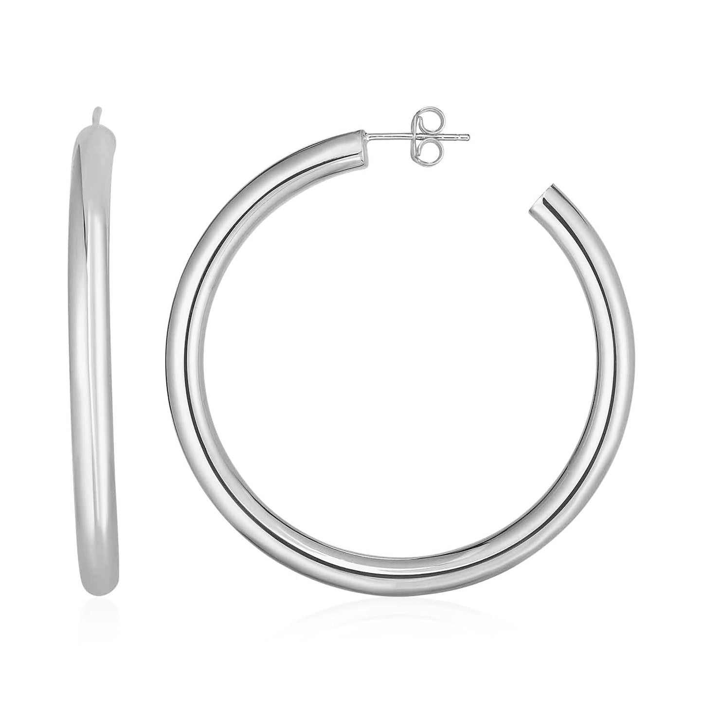 14k White Gold Polished Hoop Earrings(4x40mm) - The Best Accessory
